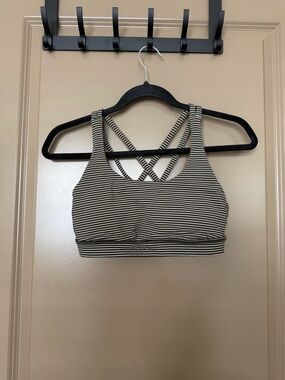 lululemon athletica Striped Crisscross Sports Bra - olive & white